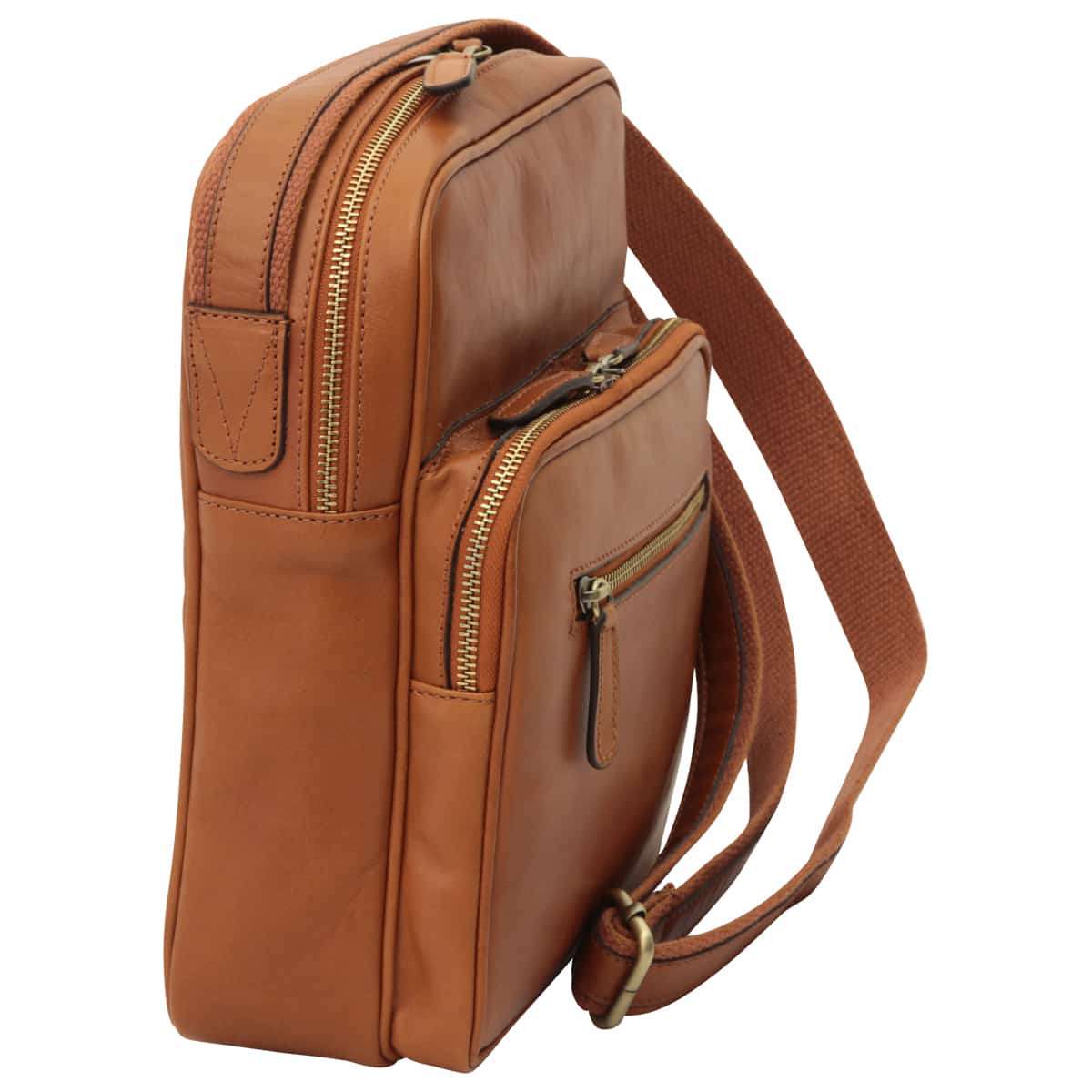 Small Leather Bag With Zip Closures - Brown Colonial