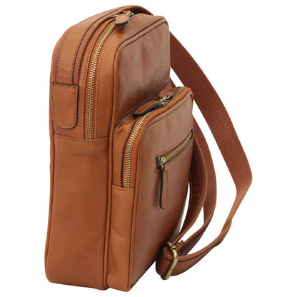 Small Leather Bag With Zip Closures - Brown Colonial