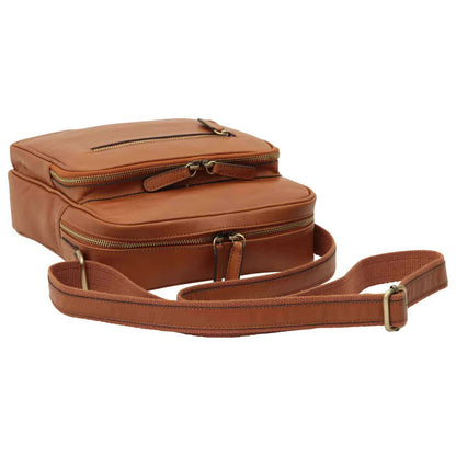 Small Leather Bag With Zip Closures - Brown Colonial