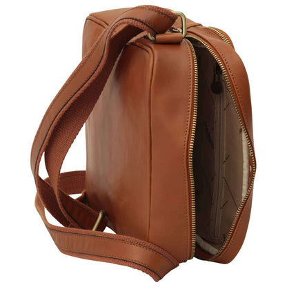 Small Leather Bag With Zip Closures - Brown Colonial