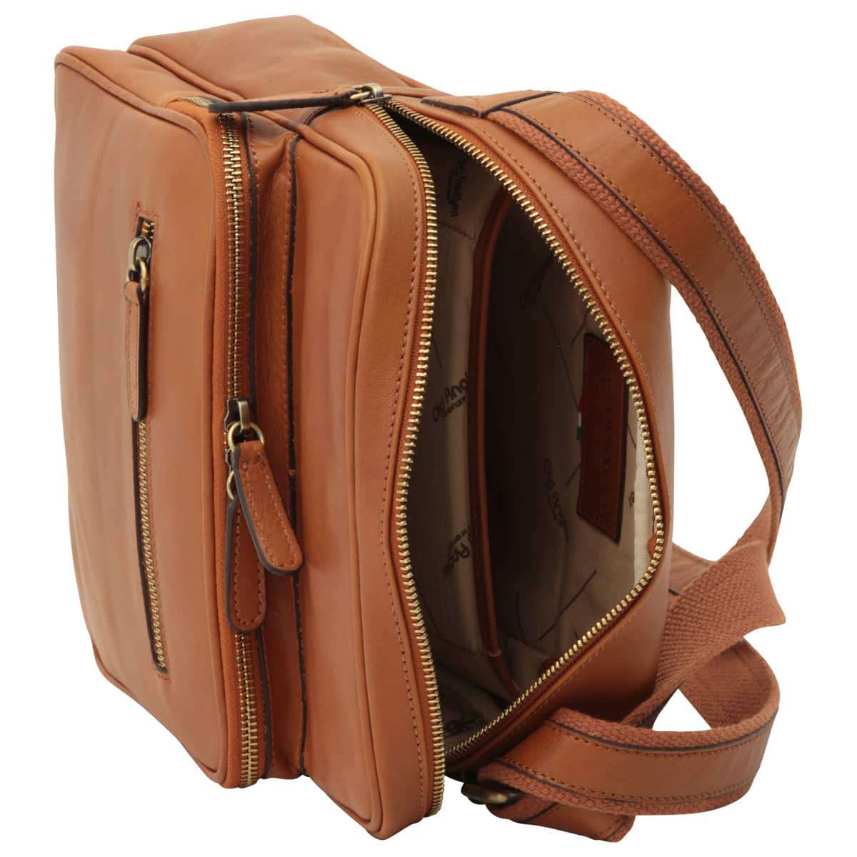 Small Leather Bag With Zip Closures - Brown Colonial