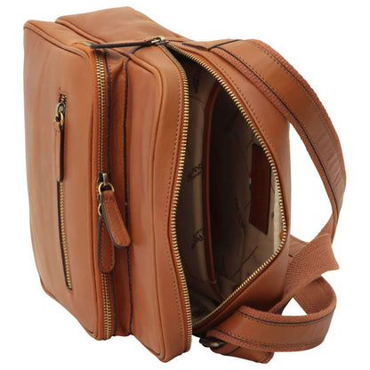 Small Leather Bag With Zip Closures - Brown Colonial