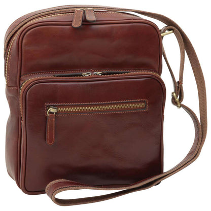 Small Leather Bag With Zip Closures - Brown