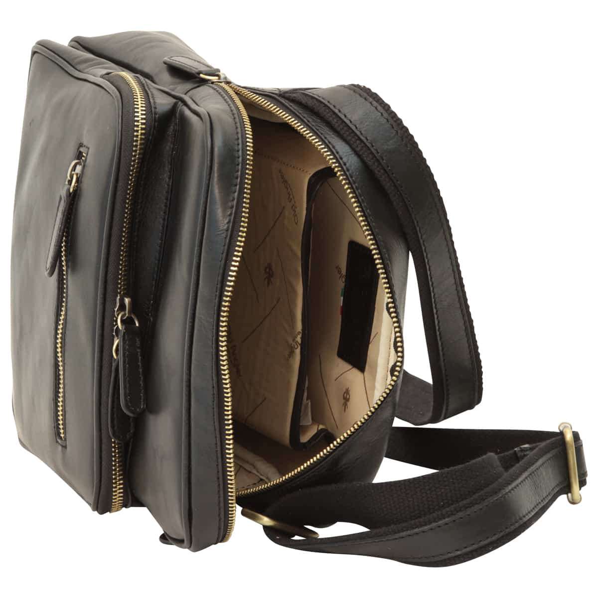 Messenger In Pelle Con Chiusura A Zip (Piccola).- Black