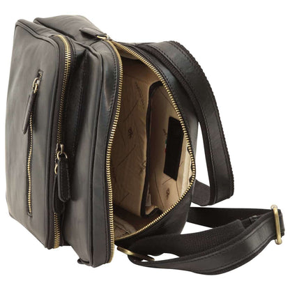 Messenger In Pelle Con Chiusura A Zip (Piccola).- Black