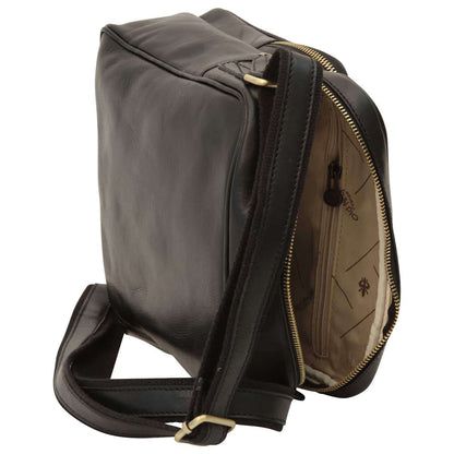 Messenger In Pelle Con Chiusura A Zip (Piccola).- Black