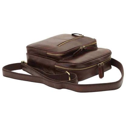 Small Leather Bag With Zip Closures - Dark Brown