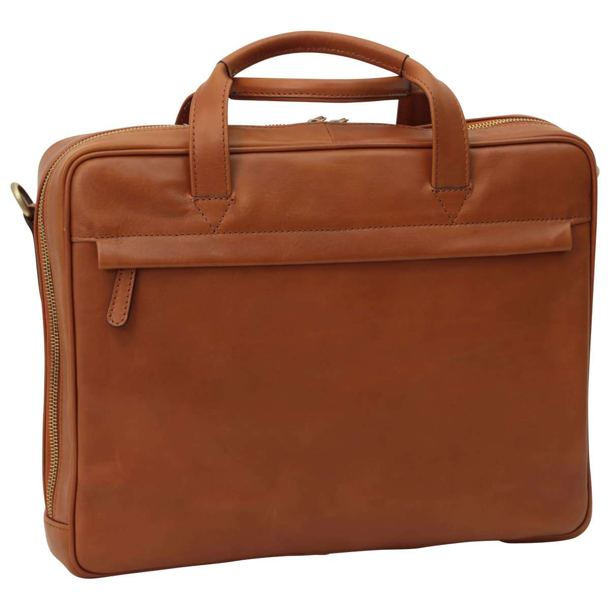 Leather Briefcase With Zip Closure - Brown Colonial