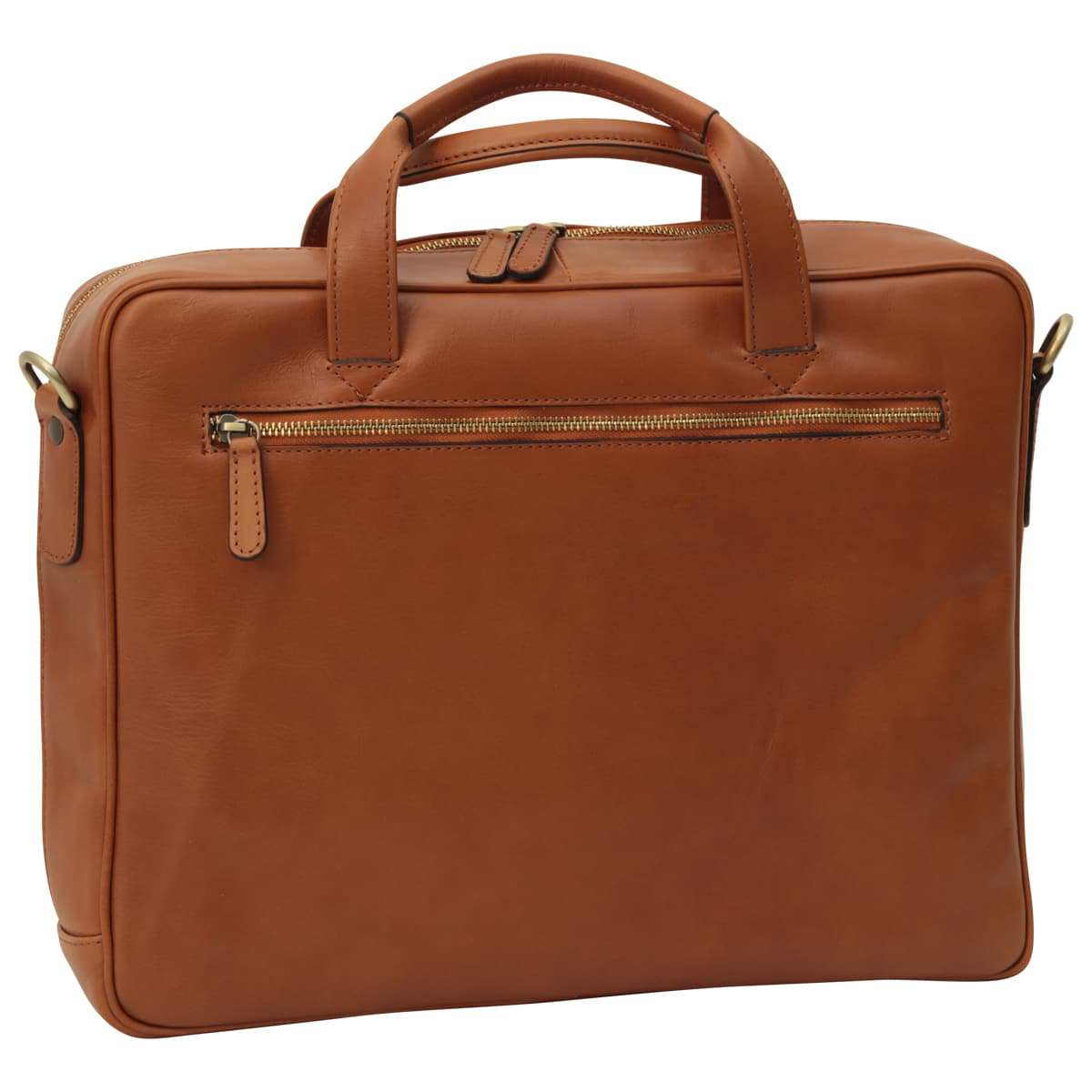 Leather Briefcase With Zip Closure - Brown Colonial