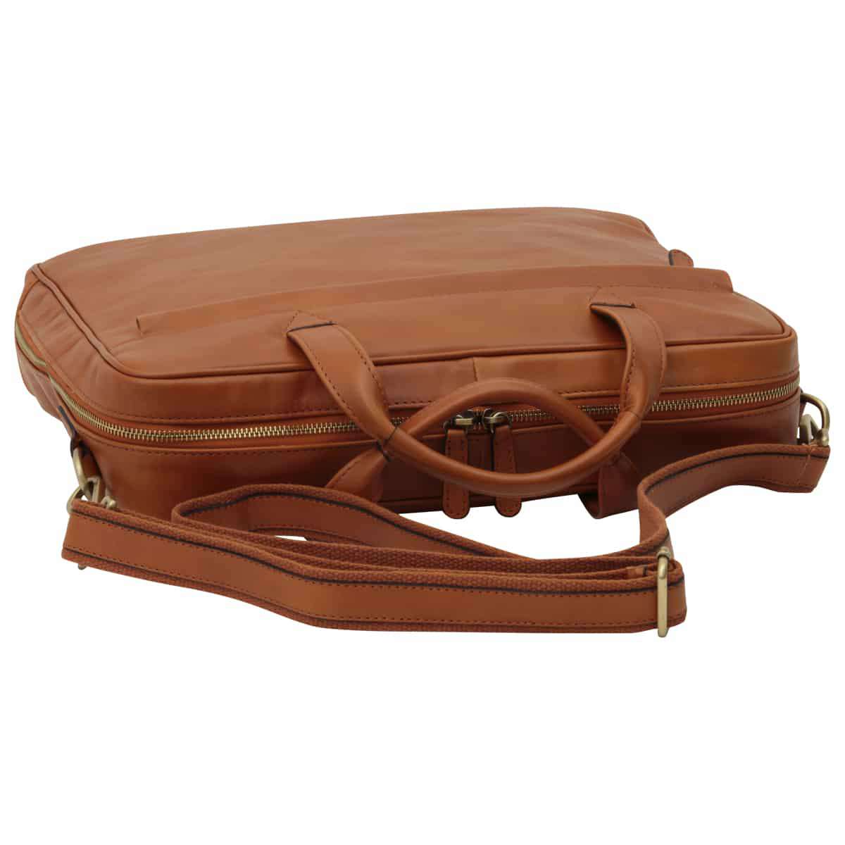 Leather Briefcase With Zip Closure - Brown Colonial