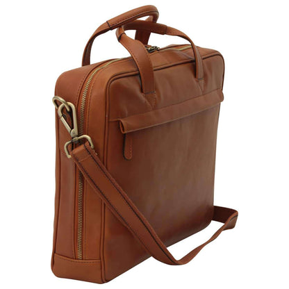 Leather Briefcase With Zip Closure - Brown Colonial