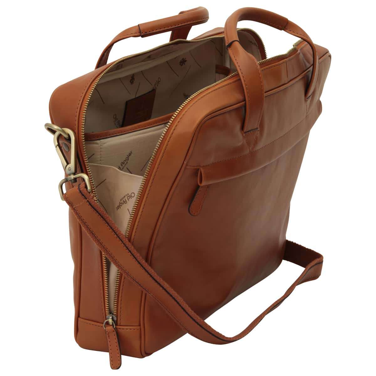 Leather Briefcase With Zip Closure - Brown Colonial