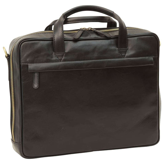 Leather Briefcase With Zip Closure - Black