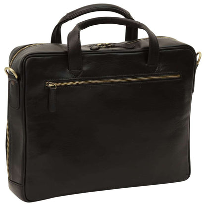 Leather Briefcase With Zip Closure - Black