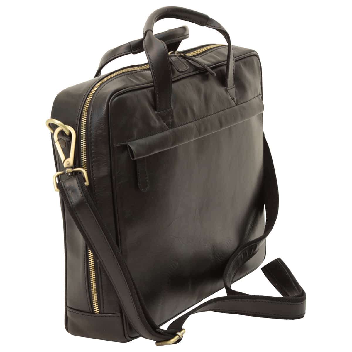 Leather Briefcase With Zip Closure - Black