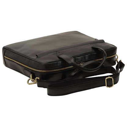 Leather Briefcase With Zip Closure - Black