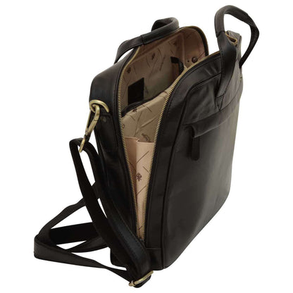 Leather Briefcase With Zip Closure - Black
