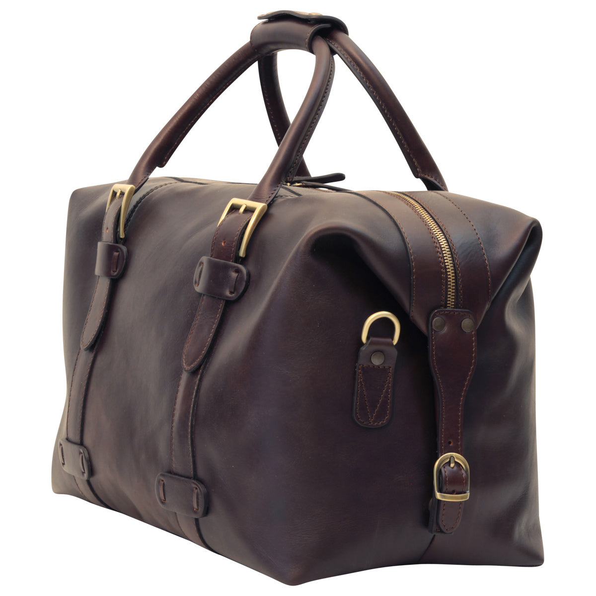 Cowhide Leather Travel Bag - Dark Brown