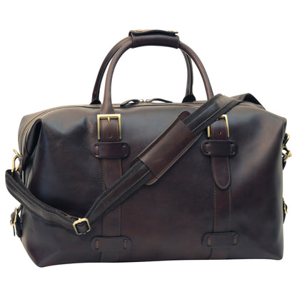 Cowhide Leather Travel Bag - Dark Brown
