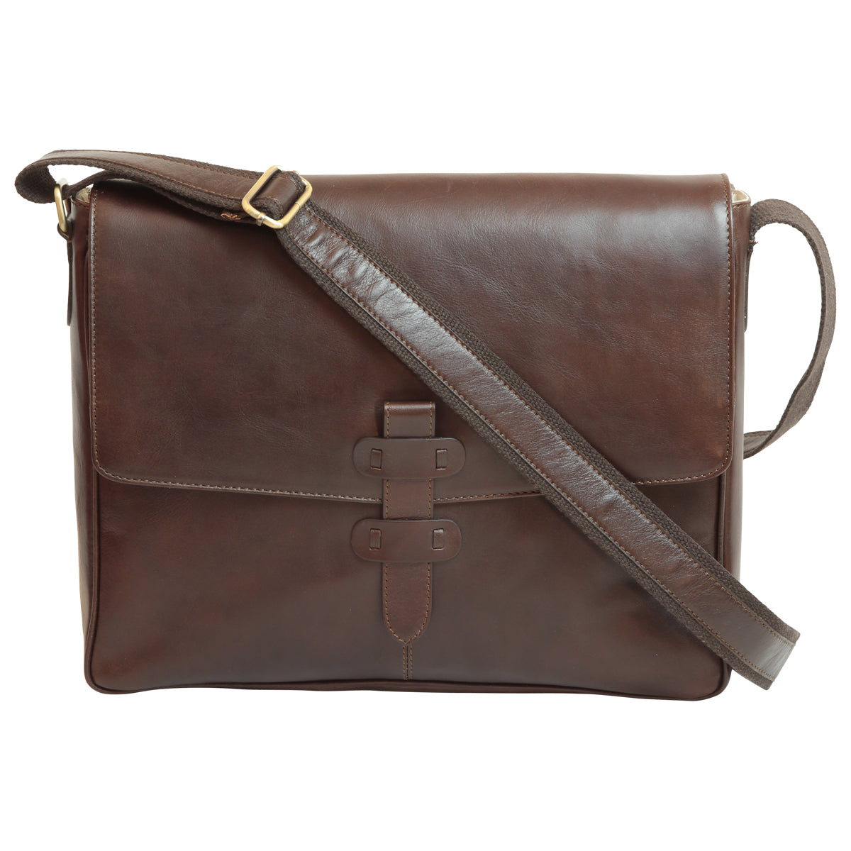 Cowhide Leather Messenger - Dark Brown