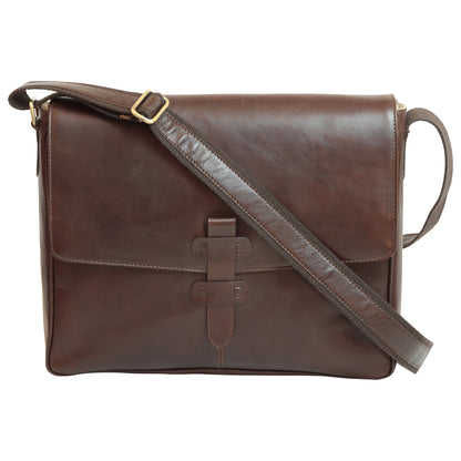 Cowhide Leather Messenger - Dark Brown