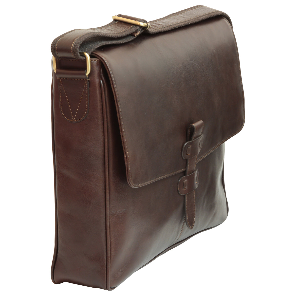 Cowhide Leather Messenger - Dark Brown