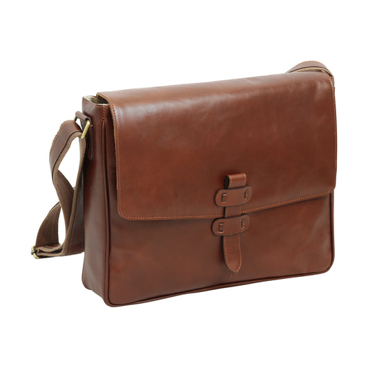 Cowhide Leather Messenger - Brown