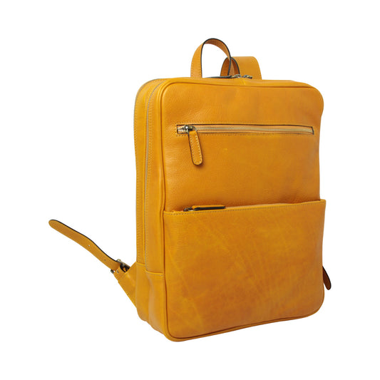 Leather Back Pack With Backside Troller Strap - Yellow Ocher