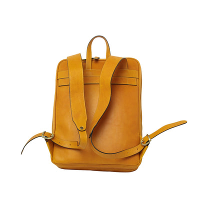 Leather Back Pack With Backside Troller Strap - Yellow Ocher
