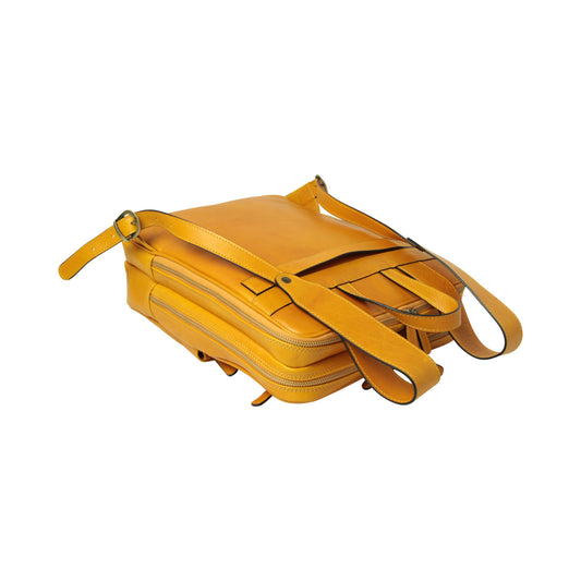 Leather Back Pack With Backside Troller Strap - Yellow Ocher