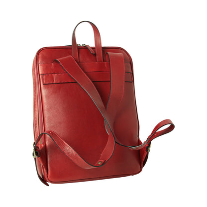 Leather Back Pack With Backside Troller Strap - Red