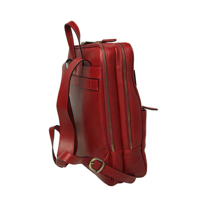 Leather Back Pack With Backside Troller Strap - Red