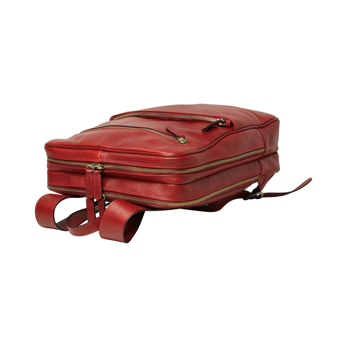 Leather Back Pack With Backside Troller Strap - Red
