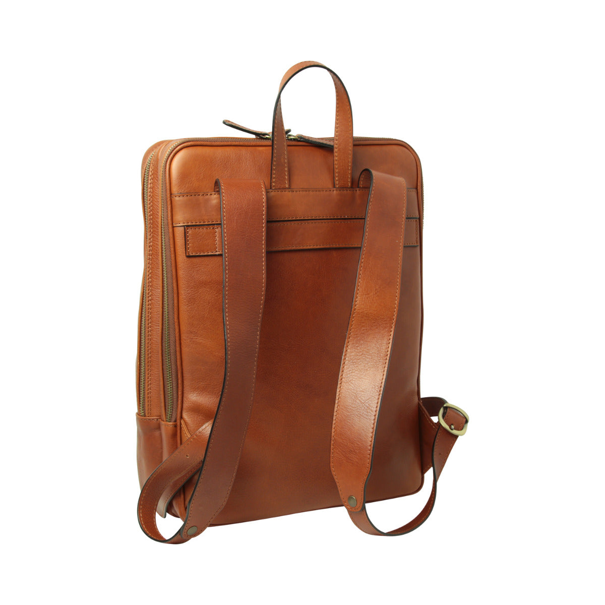 Leather Back Pack With Backside Troller Strap - Teak