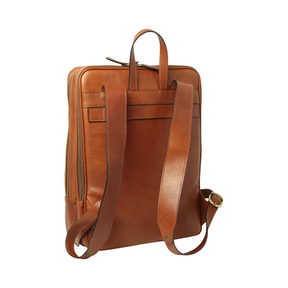 Leather Back Pack With Backside Troller Strap - Teak