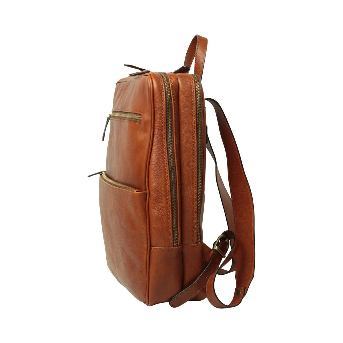 Leather Back Pack With Backside Troller Strap - Teak