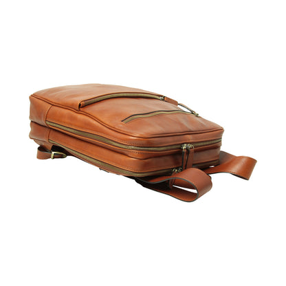 Leather Back Pack With Backside Troller Strap - Teak
