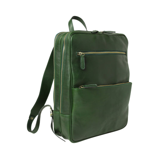 Leather Back Pack With Backside Troller Strap - Green