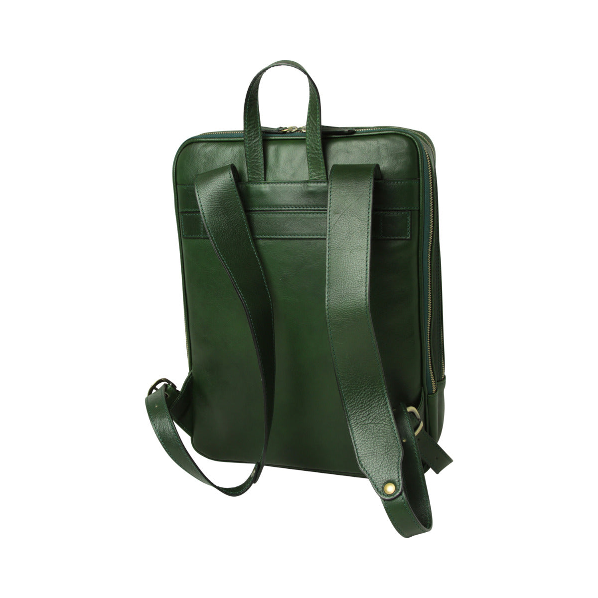 Leather Back Pack With Backside Troller Strap - Green