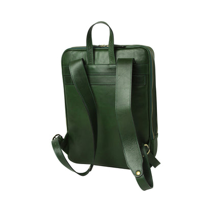 Leather Back Pack With Backside Troller Strap - Green