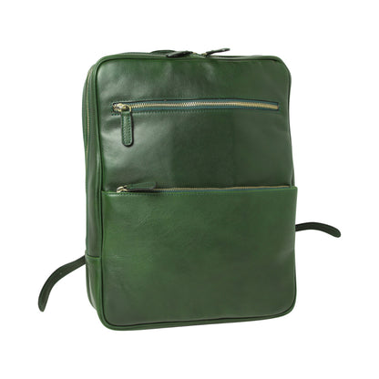 Leather Back Pack With Backside Troller Strap - Green
