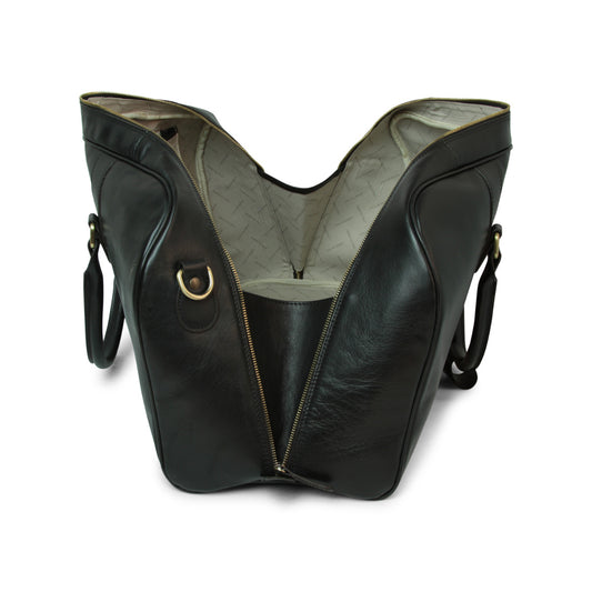 Full Grain Leather Large Travel Bag - Black