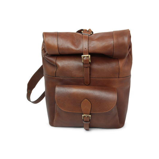 Full Grain Leather Back Pack - Chestnut