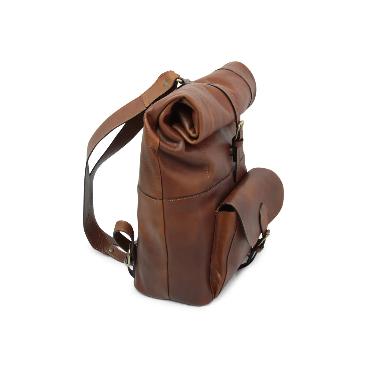 Full Grain Leather Back Pack - Chestnut