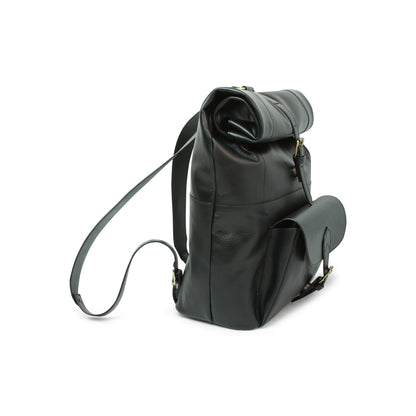 Full Grain Leather Back Pack - Black