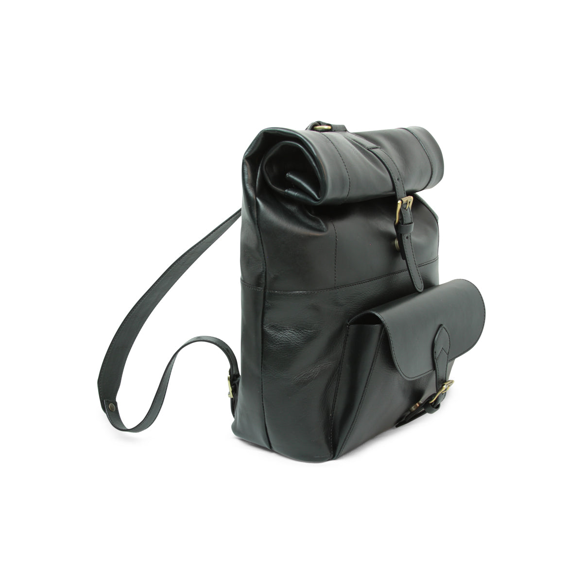 Full Grain Leather Back Pack - Black