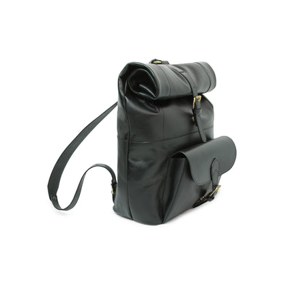 Full Grain Leather Back Pack - Black