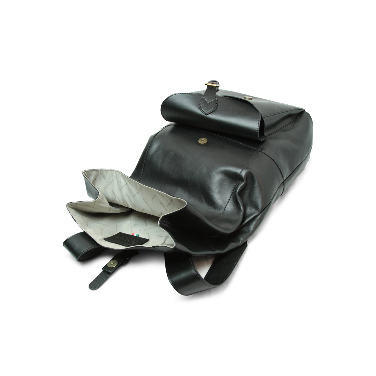 Full Grain Leather Back Pack - Black