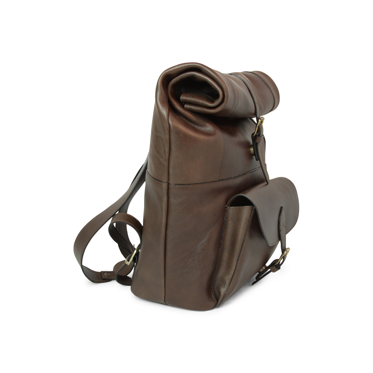 Full Grain Leather Back Pack - Dark Brown
