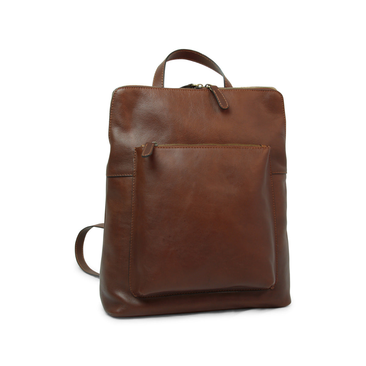 Full Grain Leather Back Pack - Brown Chestnut